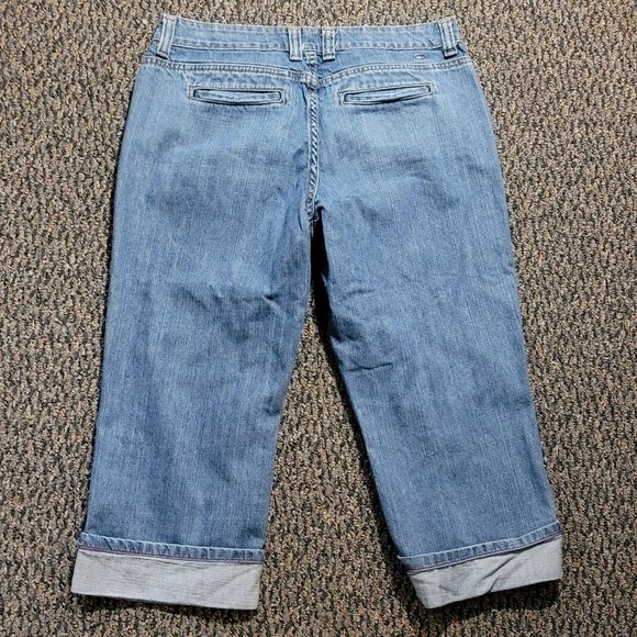 TOMMY HILFIGER VINTAGE SIZE 10 WOMEN'S BLUE DENIM CASUAL CUFFED CAPRI JEANS - Picture 16 of 16